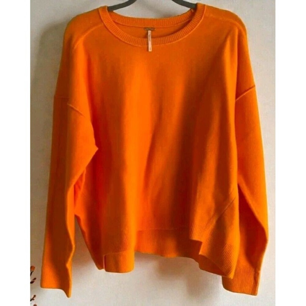 FREE PEOPLE Women’s Luna Pullover Crewneck Sweater Marigold Orange Sz L NWT D30‎